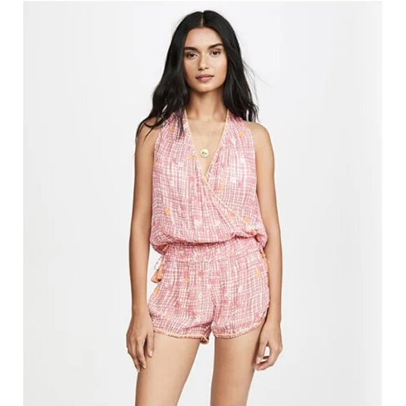 Poupette St. Barth Pants - NWT Poupette St. Barth pink maze print Elsie pom pom romper
